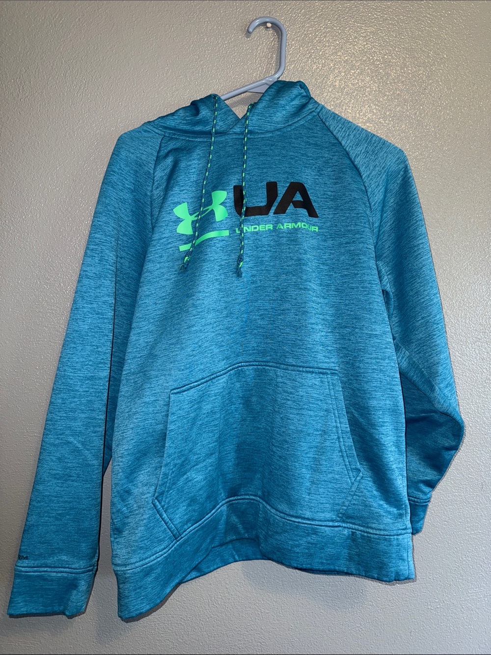 Under Armour Teal Blue Hooded Pullover with Neon Logo